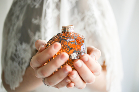 wedding rings on wedding morning of the brideの写真素材