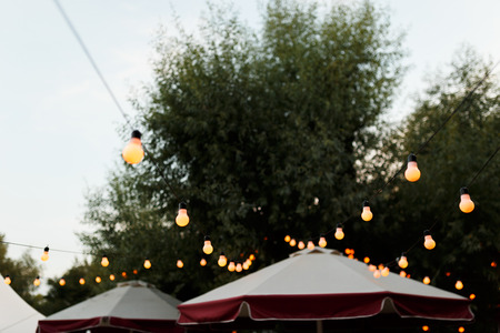 warm light bulbs at the evening eventの写真素材