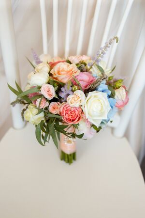 Wedding bouquet of sweet roses and other beautiful flowersの写真素材