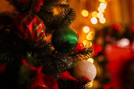 Christmas Balls And Decorations On A Beautiful Christmas Tree.の写真素材