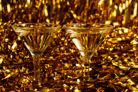 Two Glasses of champagne for the new year and christmasの写真素材