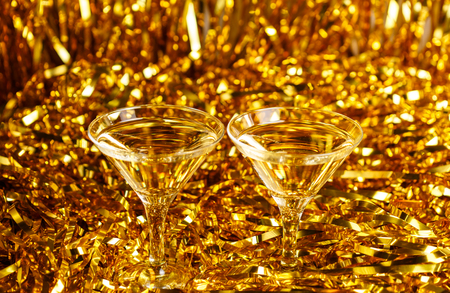 Two Glasses of champagne for the new year and christmasの写真素材