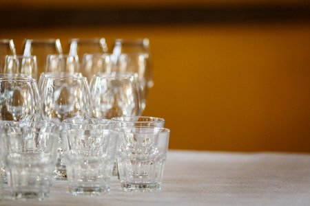 Glasses for wine and champagne at a buffet tableの写真素材