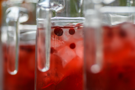 Decanters with cranberry lemonade and iceの写真素材