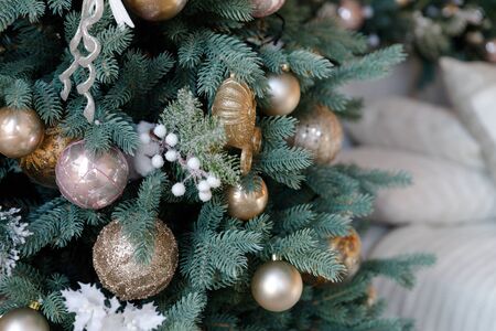 Beautiful Christmas Balls Hanged On The Christmas Tree Branchの写真素材