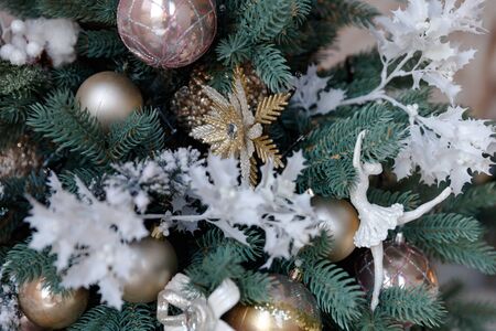 Beautiful Christmas Balls Hanged On The Christmas Tree Branchの写真素材