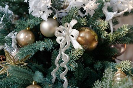 Beautiful Christmas Balls Hanged On The Christmas Tree Branchの写真素材