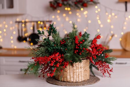 Christmas room decorated with beautiful decor. Place for textの写真素材
