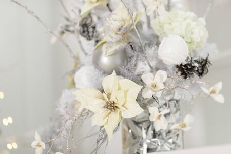 Beautiful Christmas Decoration With White Fireplace In The Roomの写真素材