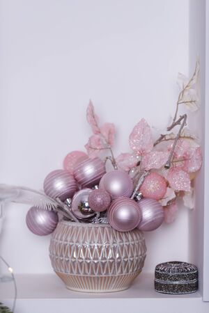 Bouquet of Christmas tree with Christmas decorations and Christmas balls.の写真素材