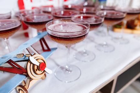 Close up of glasses of New York sour cocktail on the holidayの写真素材