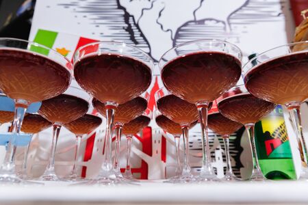 Close up of glasses of New York sour cocktail on the holidayの写真素材