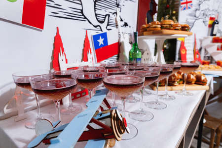Close up of glasses of New York sour cocktail on the holiday