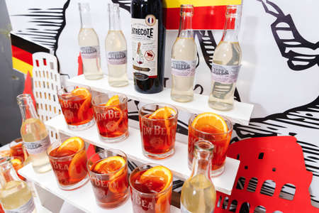 Fresh Negroni cocktails with orange zest, closeupのeditorial素材