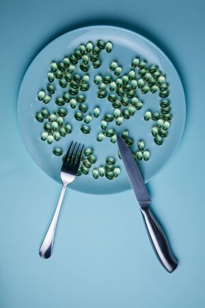 Diet only on pills and medicines. Plate with pills