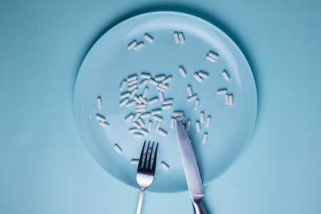 Diet only on pills and medicines. Plate with pills