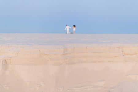 Wedding Newlyweds run through the White Desertの写真素材