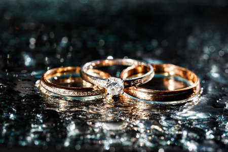 Diamond Rings In Black Close Up Shotの写真素材