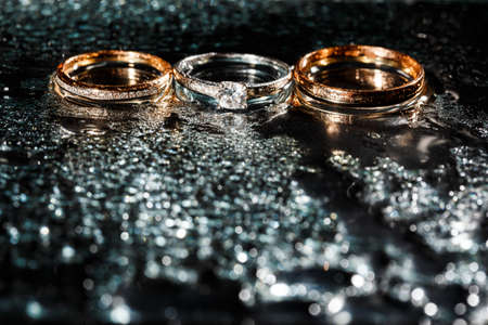 Diamond Rings In Black Close Up Shotの写真素材
