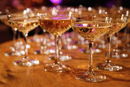 Glasses with Sparkling Wine. Celebration, party concept with champagne glasses. Selective focus.の写真素材