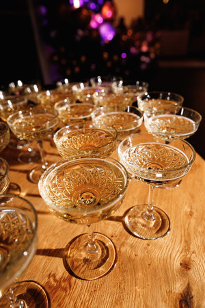Glasses with Sparkling Wine. Celebration, party concept with champagne glasses. Selective focus.の写真素材