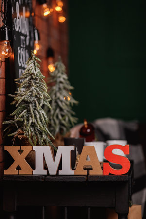 XMAS letters - Christmas writing with gift boxes - product photography.の写真素材