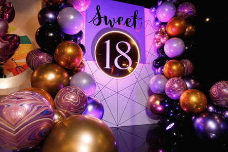 Beautiful photo zone of balloons at a party in a nightclubの写真素材