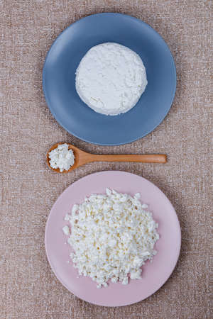 fatty and fat-free cottage cheeseの写真素材