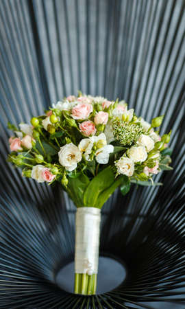 Bridal bouquet of pink and white rosesの写真素材