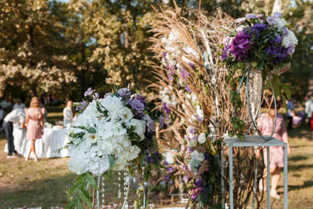 Venue of wedding ceremony in a beautiful green parkの写真素材