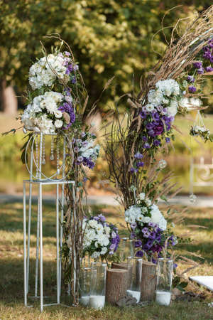 Venue of wedding ceremony in a beautiful green parkの写真素材