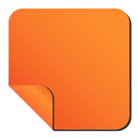 Orange sticker with curved corner. Smooth-edge square sticker with 1 bent corner. Background for inscriptions, images. Orange gradient and shadow.のイラスト素材