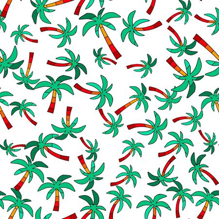 Tropical palms - seamless pattern. Small colorful palms are randomly arranged. Texture for tissue, paper, etc.のイラスト素材