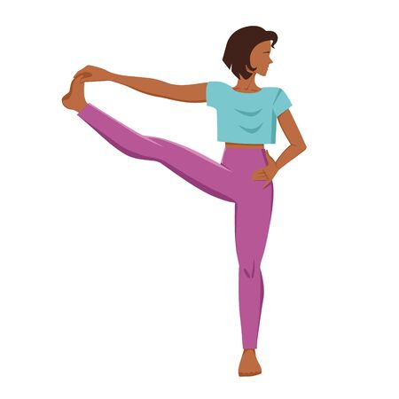 Yoga. A tanned girl stands in the utthita haste padangustasana pose. Vector illustration.のイラスト素材