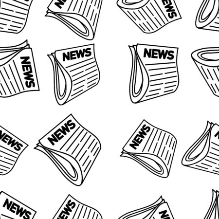Vector Pattern with contour Newspapers. Illustration of a black outline on a white background.のイラスト素材