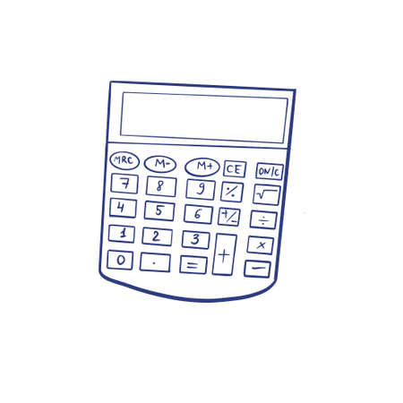 Contour illustration of the calculator. Vector illustration on a white background. For a logo, for icons in social networks.のイラスト素材