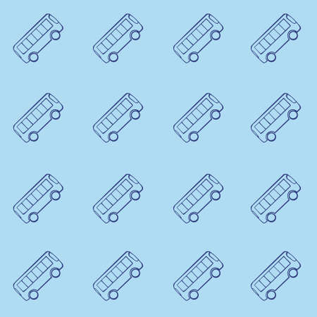 Pattern Vector illustration of a bus on a blue background. Public transport line art concept. Graphic design of a city vehicle, bus. School bus. Stock image.のイラスト素材