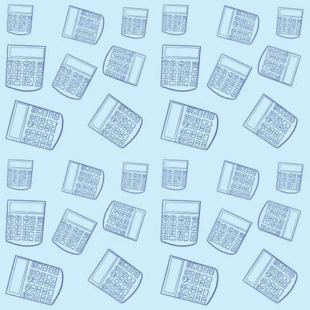 Pattern of the Contour illustration of the calculator. Vector illustration on a blue isolated background. Stock image.のイラスト素材
