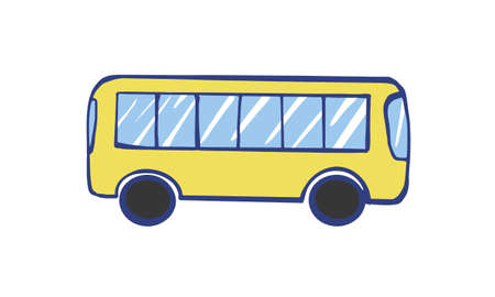 Vector illustration of a yellow bus. Public transport line art concept. Graphic design of a city...