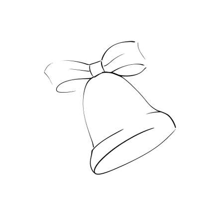 Icon Vector Bell With Ribbon Bow Knot Outline Only No Fill On White Background. Flat Icon For Web, Apps, Or Design Product. Christmas Decoration.のイラスト素材