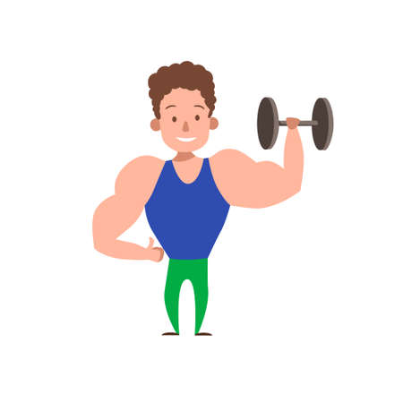 A man does a dumbbell deadlift in two steps, a male athlete does a sport for a toned body, training vector illustration isolated on a white backgroundのイラスト素材