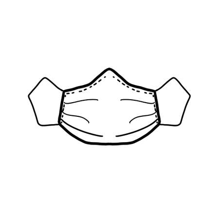 Outline of a medical mask on a white isolated background. Vector Doodle illustrations.のイラスト素材