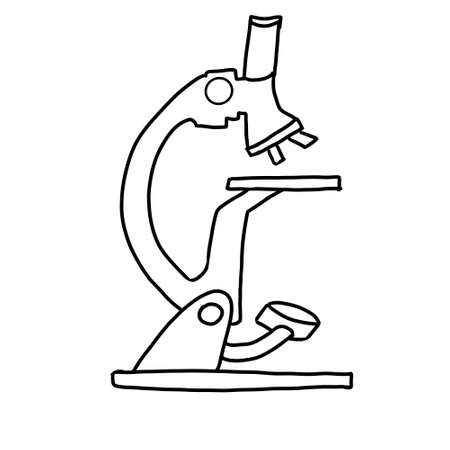Outline of a medical microscope on a white isolated background. Vector Doodle illustrations.のイラスト素材