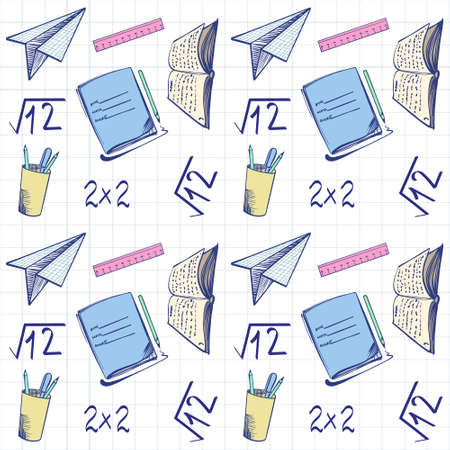 Vector seamless school pattern on a white isolated background. For texture and background covers.のイラスト素材