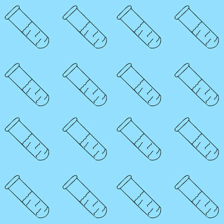 Pattern outline of a medical test tube on a blue isolated background. Vector Doodle illustrations.のイラスト素材