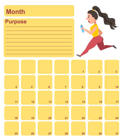 Annual wall planner for one month. Template with an illustration of a running girl. Vector illustration .eps10のイラスト素材