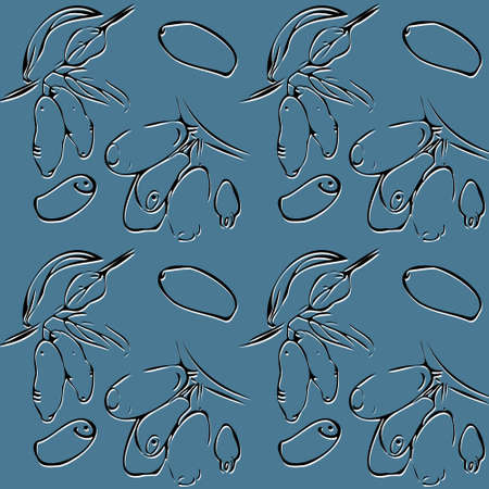 Seamless vector pattern of the honeysuckle contour on a gray-green isolated background. 3D contour. For fabric, cover, and background.のイラスト素材