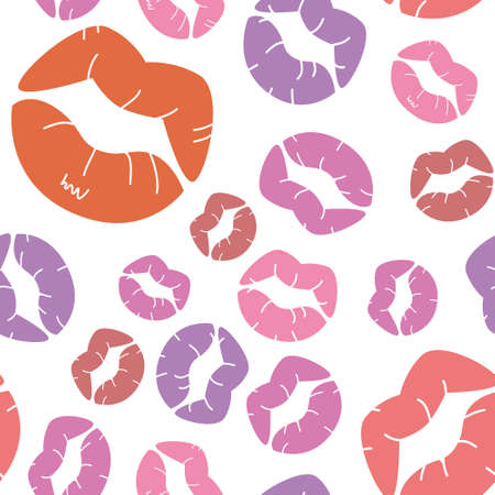 Seamless vector pattern for Valentine is Day from lip prints. for cover, greeting card, screen saver.のイラスト素材