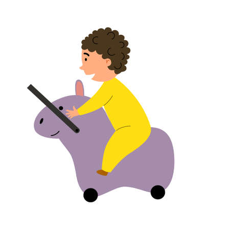 A cute child went on a trip on a children is suitcase-toy.のイラスト素材