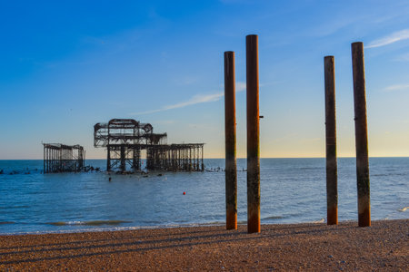 Hove, UK, 29/12/2019: The West Pier is a pier in Brighton, England. On 28 March 2003 the pavilion at the pier-head caught fire.のeditorial素材